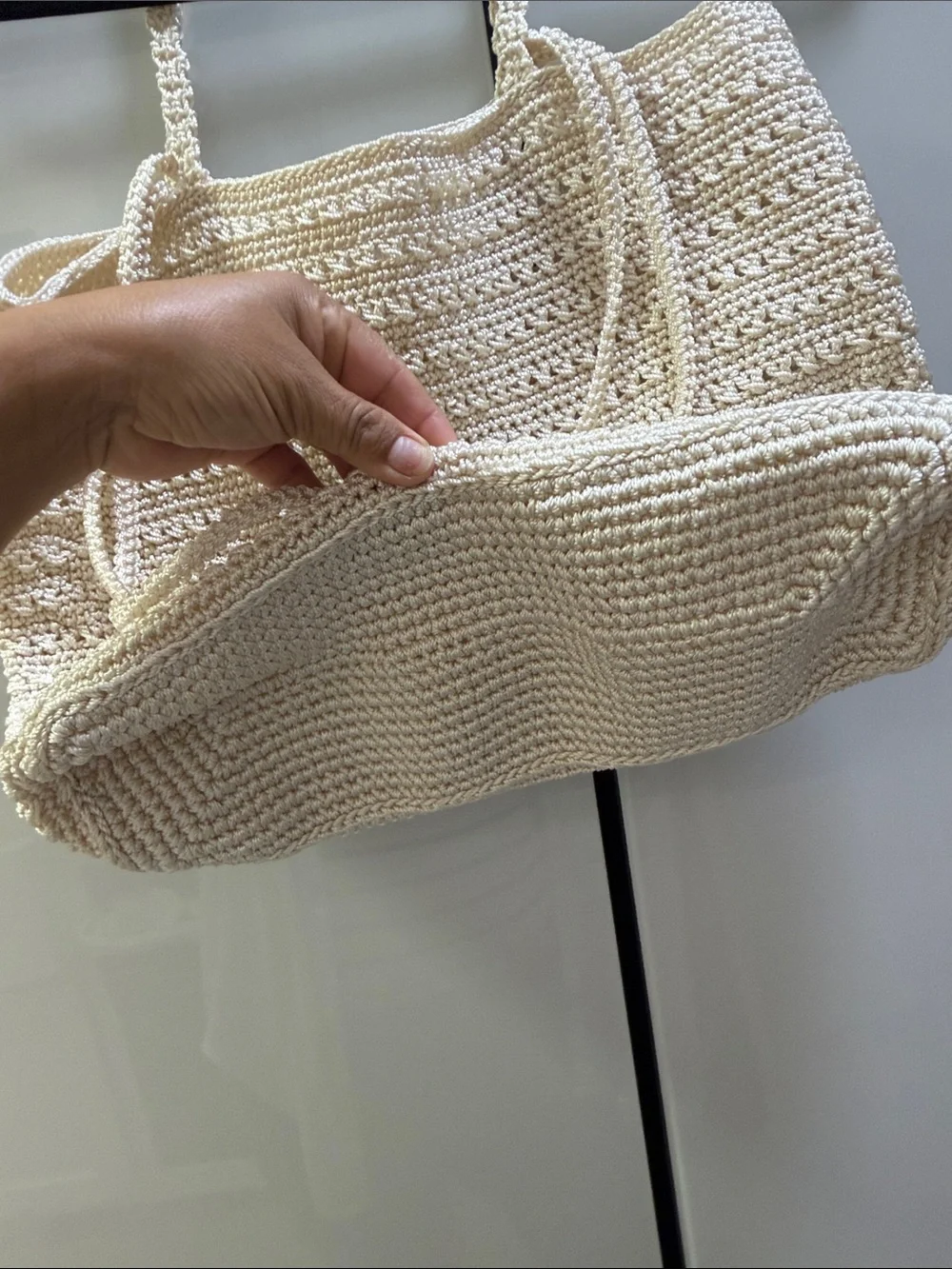 Cream Crochet Tote Bag with Double Shoulder Straps